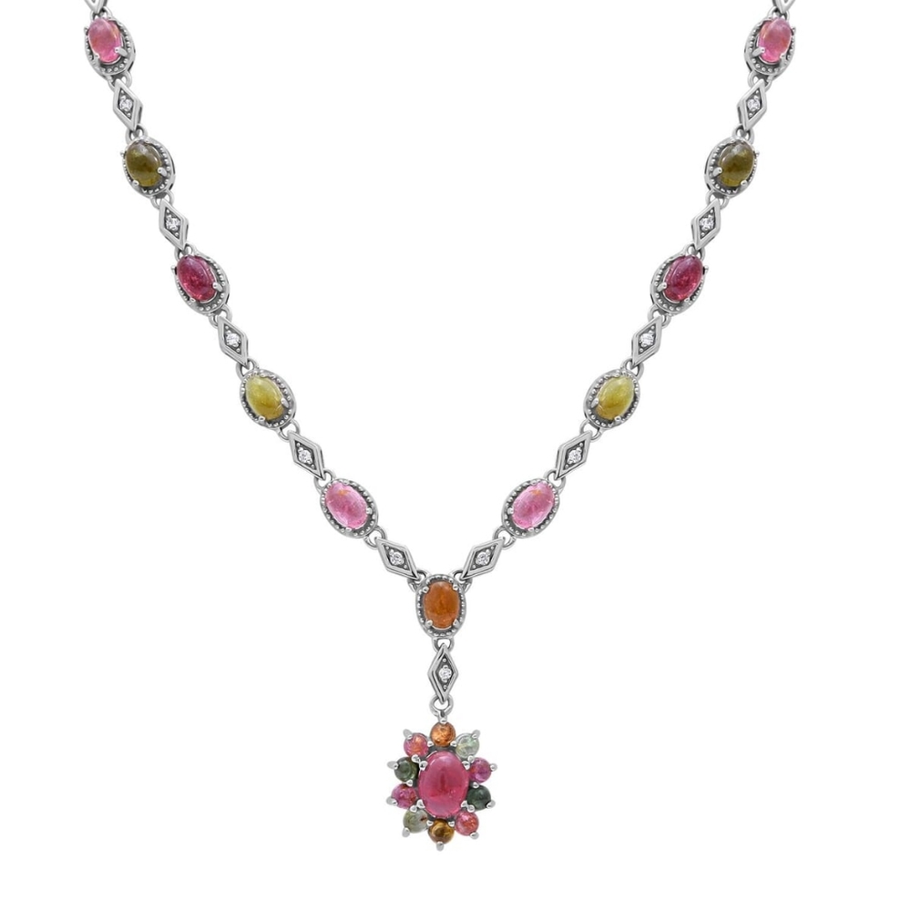 🔥PRICE CUT🔥NWT 10CTW MULTITOURMALINE NECKLACE IN PLATINUM OVER STERLING SILVER